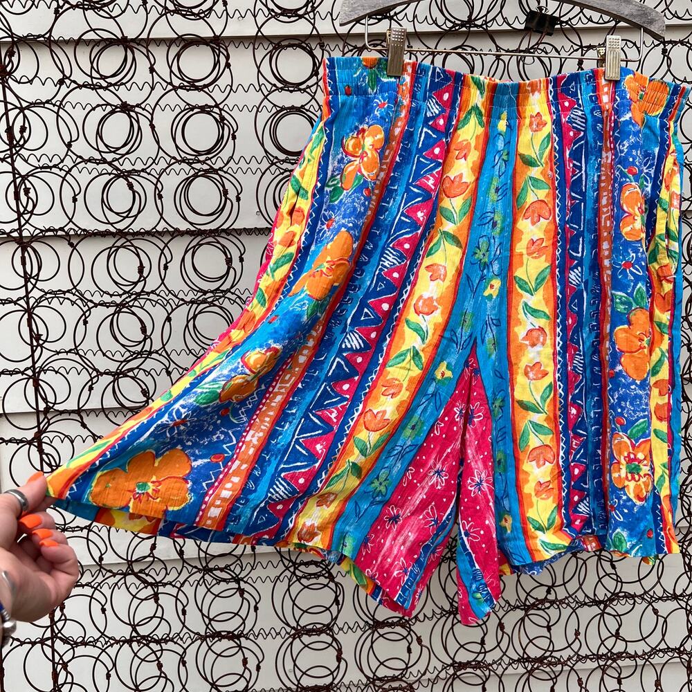 Vintage Koret Volup abstract bold tropical floral stripe lounge shorts